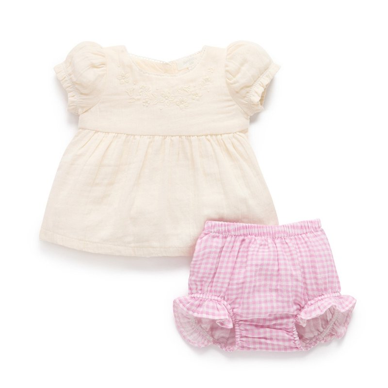 澳洲Purebaby有机棉女童短上衣裤套装6M-2T 粉红格纹 - 童装上衣 - 棉 