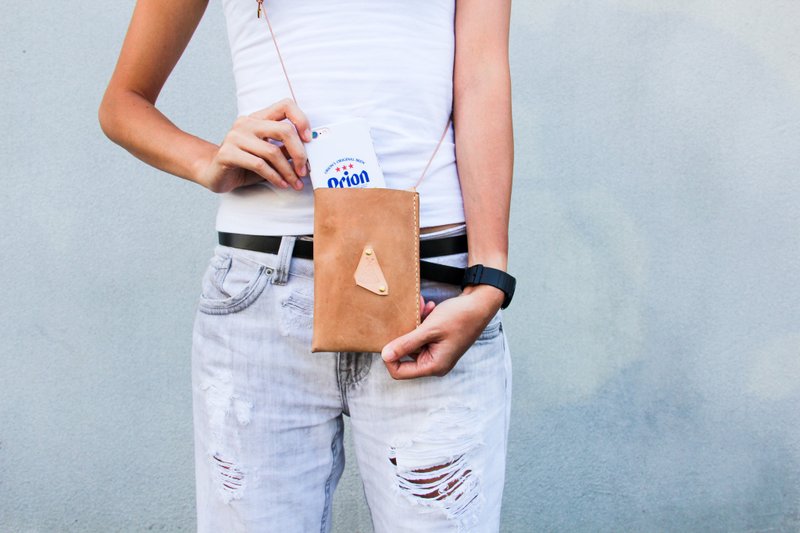 all in one 2.0 : 侧背手工皮革手机钱包 - 皮夹/钱包 - 真皮 咖啡色