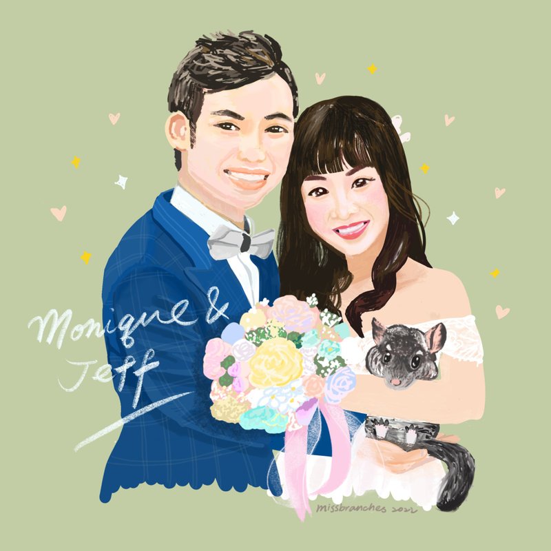定制化可爱似颜绘 | 结婚夫妻 2人 数位电子档(可另印纸卡连相架) - 订制画像 - 其他材质 多色