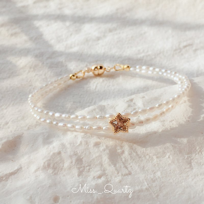 双层天然淡水珍珠星星锆石手链 - 手链/手环 - 宝石 