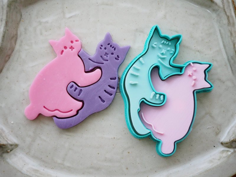 子猫のクッキー型　3dプリンター製　仔猫のとっくみあい - 厨房用具 - 塑料 蓝色