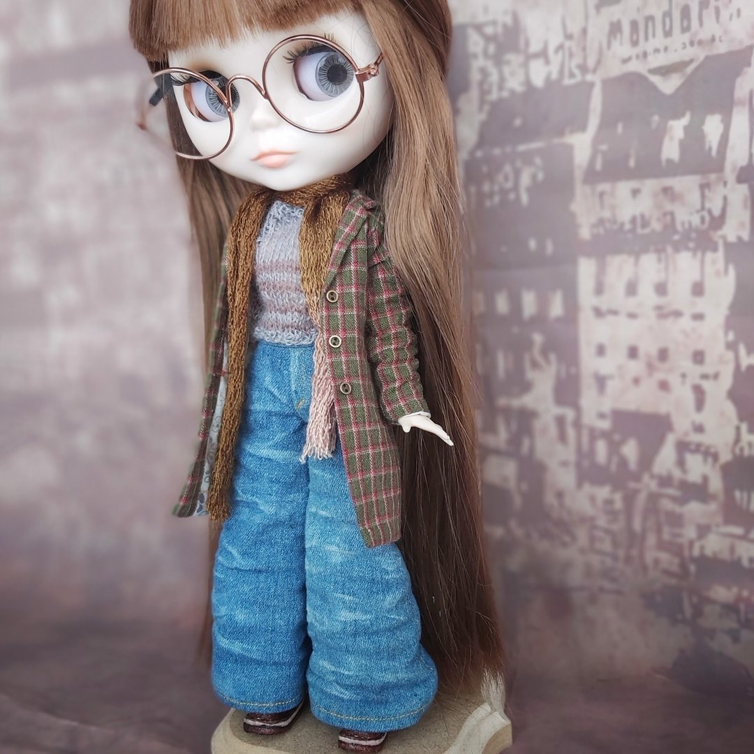 Blythe Doll 的街头服装：外套、牛仔裤、毛衣、围巾 - 玩具/玩偶 - 棉 绿色