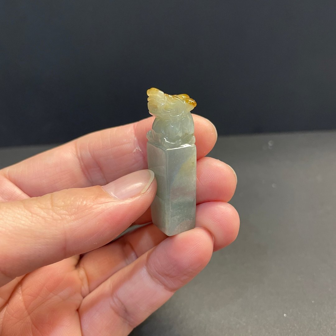 瀚玉珠宝 天然A货翡翠印章  蜜糖黄翡翠印章 印纽  缅甸玉印 貔貅 - 其他 - 玉石 