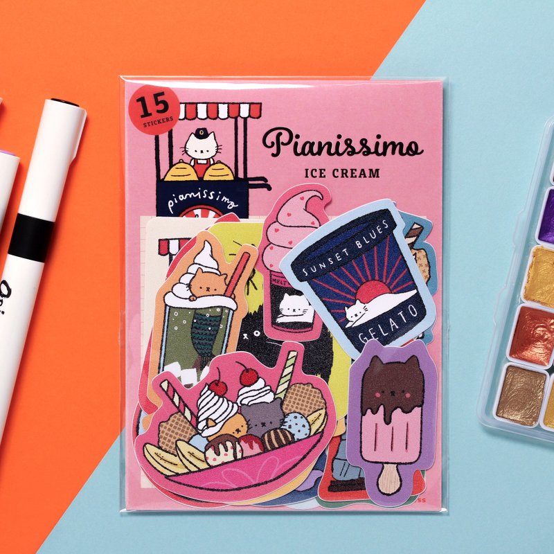 Pianissimo 冰淇淋贴纸组 (15入) - 贴纸 - 塑料 粉红色