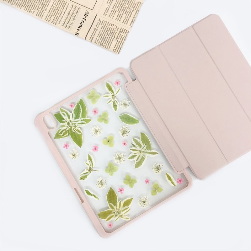 绿叶粉白花手作押花iPad壳 iPad Air 11寸13寸iPad Pro11寸13寸 - 平板/电脑保护壳 - 植物．花 
