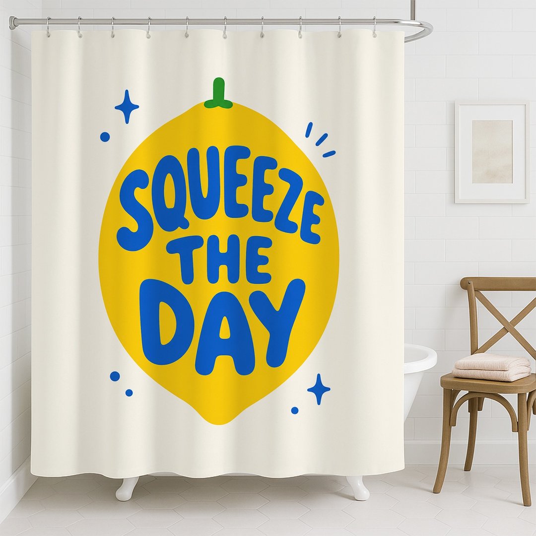 柠檬SqueezeTheDay浴室浴帘 黄色柠檬防水布帘免打孔套装淋浴隔断 - 卫浴用品 - 聚酯纤维 多色