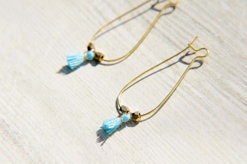 圣诞礼物 / 简约感 / 复古金黄色调黄铜耳环 耳针 - 椭圆形几何美学流苏(天蓝色/紫罗兰) - 耳环/耳夹 - 其他金属 金色