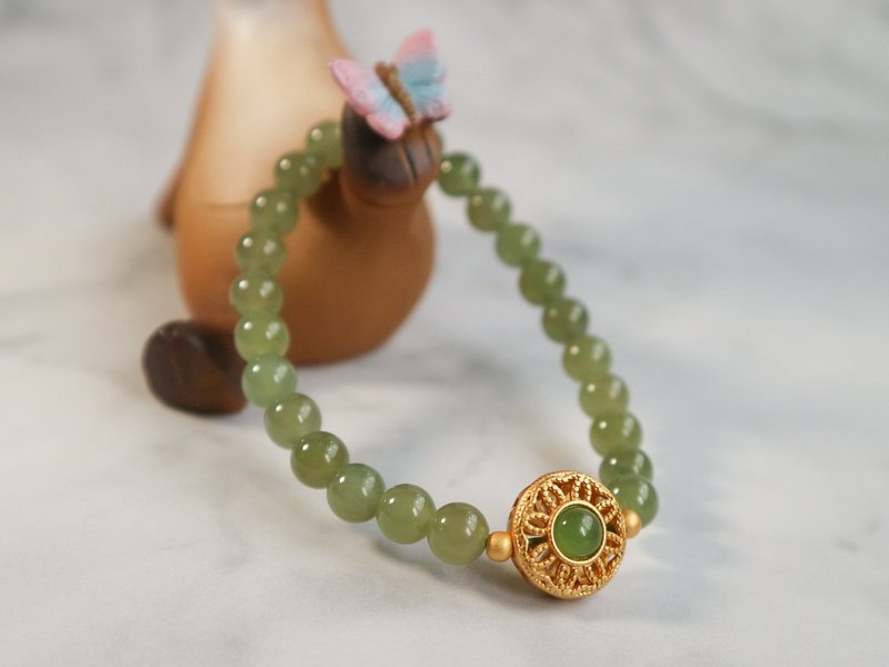 【碧玉】 晴水绿和田玉古法银手链 - 手链/手环 - 玉石 绿色