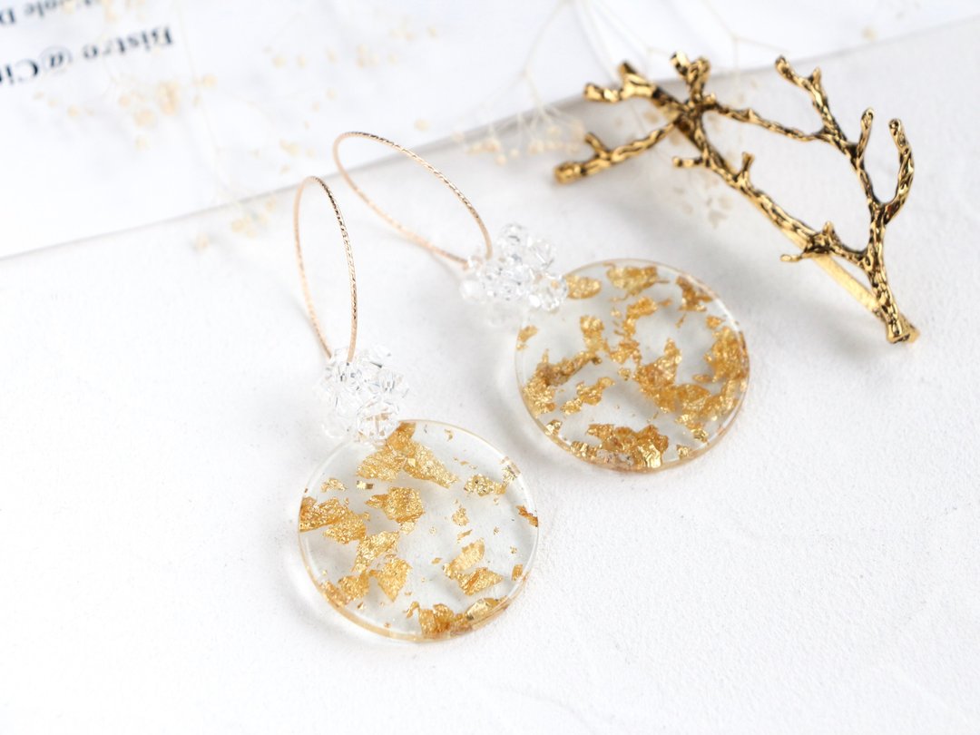 14kgf- crystal clear bijou hoop pierced earrings - 耳环/耳夹 - 贵金属 透明