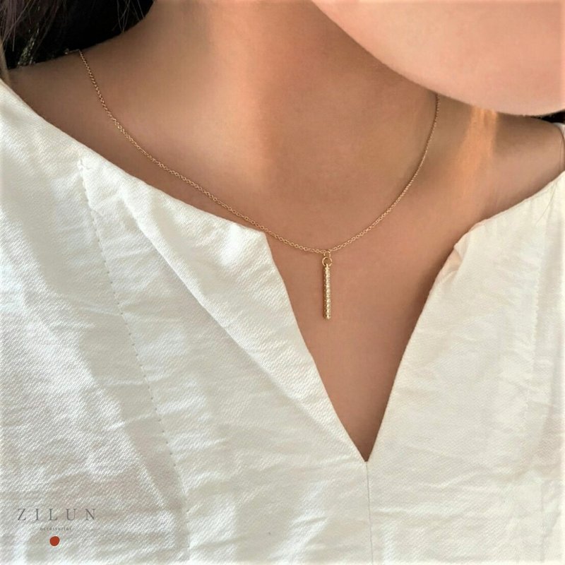 │简约│ 流光 • 锆石 • Y字链 • 14K注金 • 包金 • 14KGF - 项链 - 铜/黄铜 