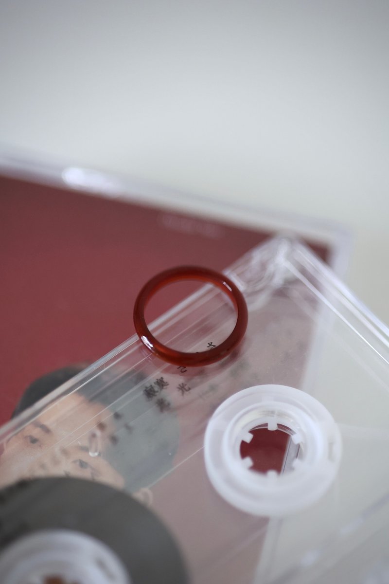 红玉髄细圈戒指 - 戒指 - 玉石 红色