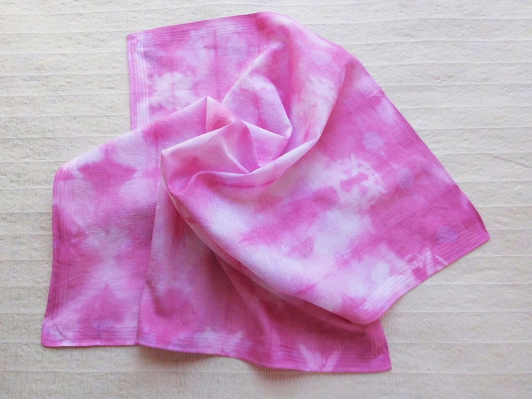 Plant dyeing, cotton handkerchief, tie dyeing, cochineal_1 - 手帕/方巾 - 棉 粉红色