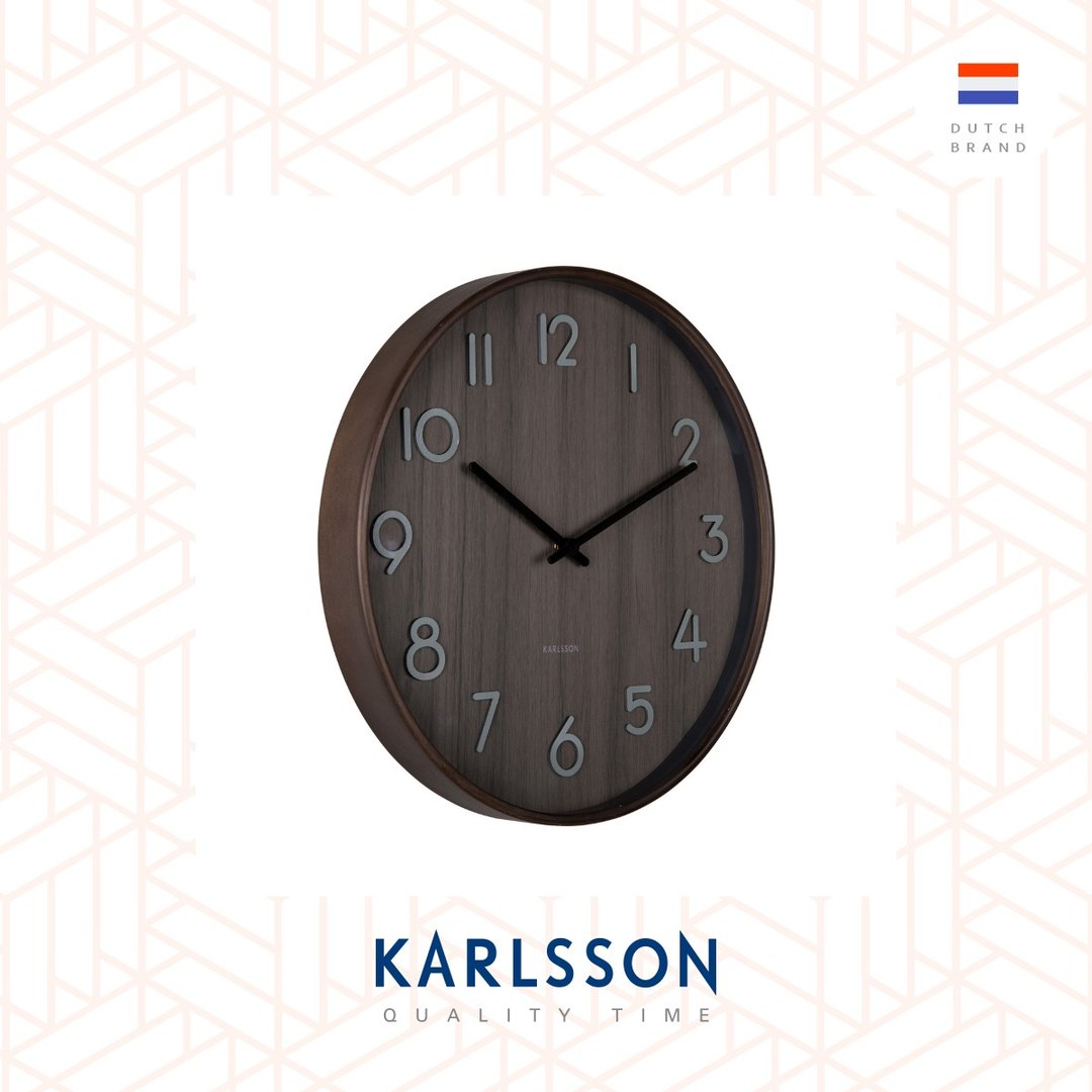 荷兰 Karlsson, wall clock 40cm Pure medium walnut wood - 时钟/闹钟 - 其他金属 黑色