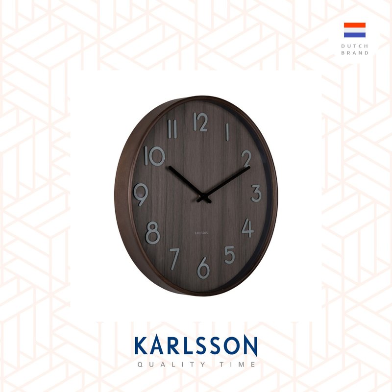 荷兰 Karlsson, wall clock 40cm Pure medium walnut wood - 时钟/闹钟 - 其他金属 黑色
