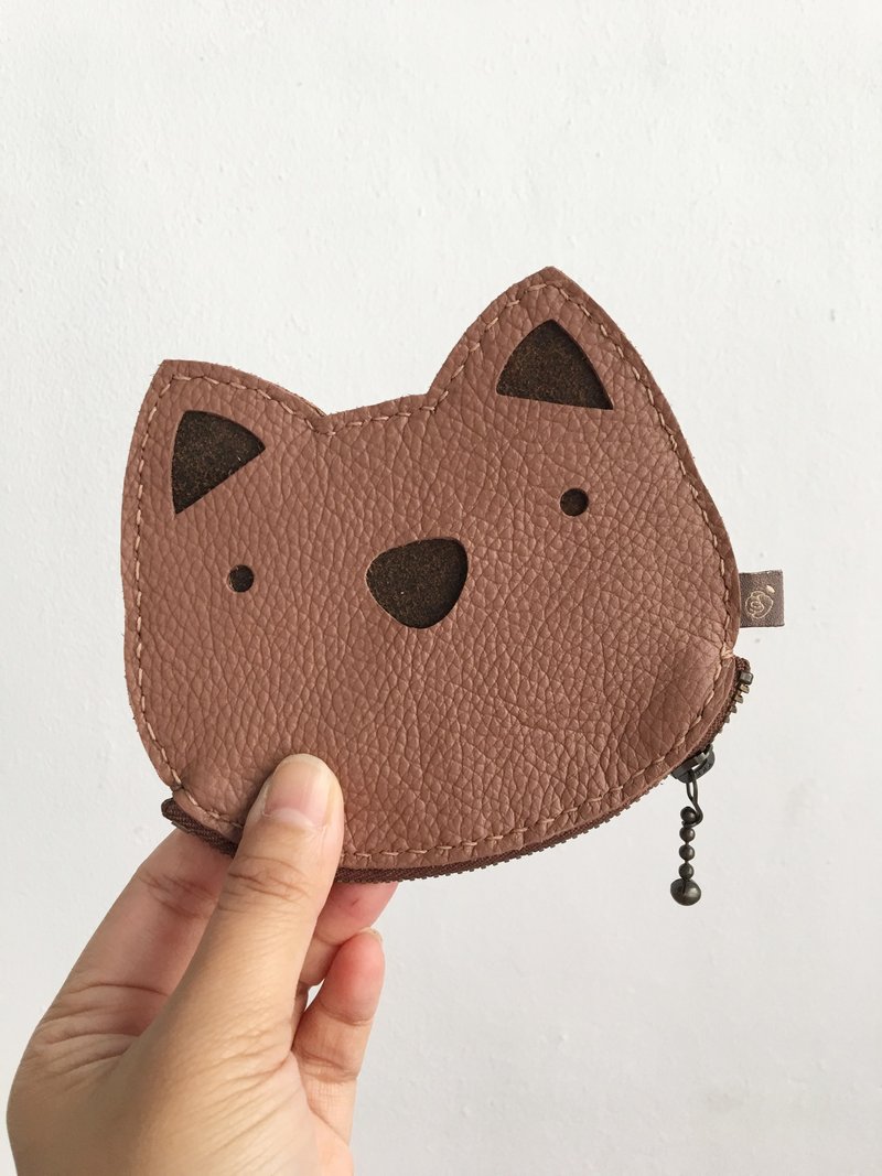 憨憨猫头/零钱包/票卡夹/钱包/咖啡色 - 零钱包 - 真皮 咖啡色