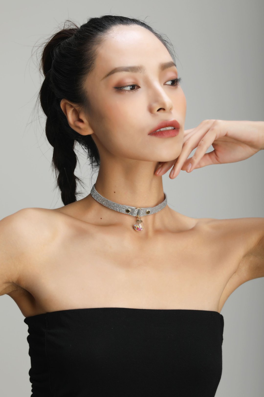 Starry Sky 许愿球银色 Choker –细款 - 项链 - 真皮 
