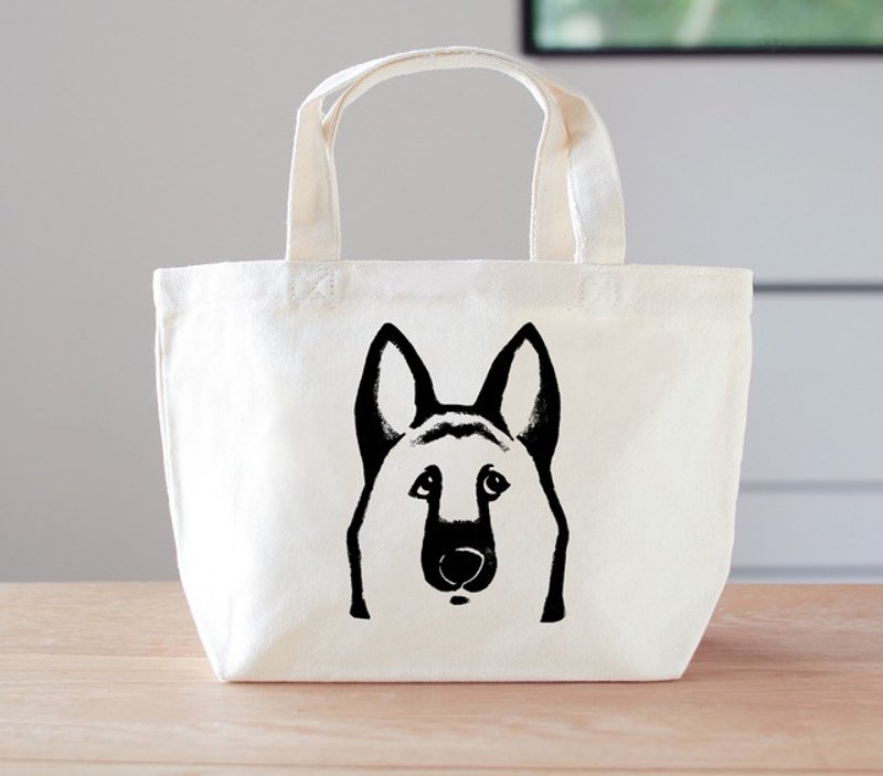 Shepherd mini bag lunch bag dog - 手提包/手提袋 - 棉．麻 白色