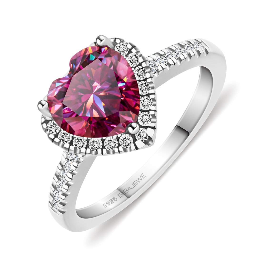 莫桑石 2.0ct 8.0mm 粉红色心形莫桑钻戒指  订婚礼物 - 戒指 - 钻石 
