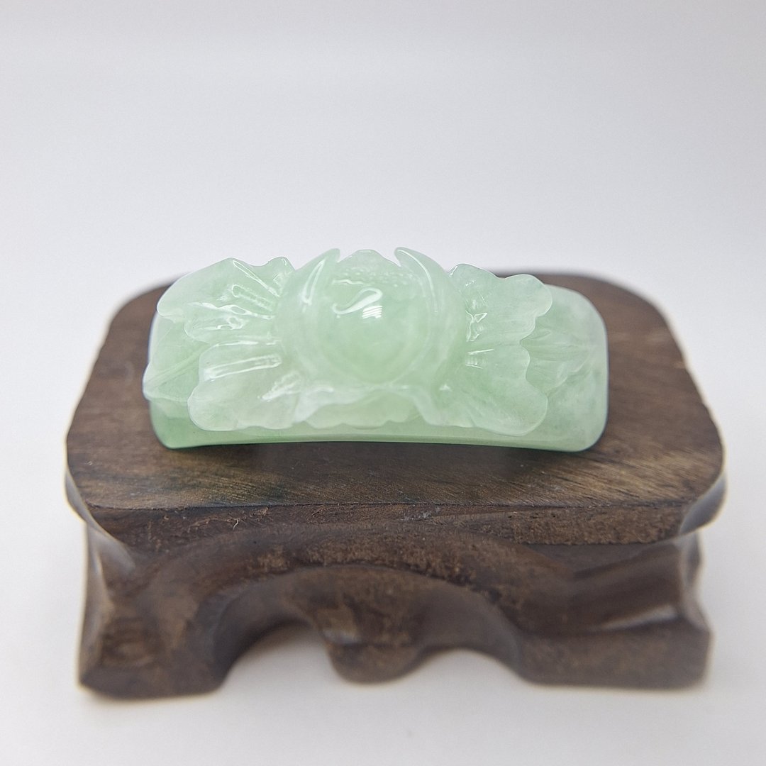 冰绿色莲花手工雕刻莲花手牌|天然缅甸玉A货翡翠 - 手链/手环 - 玉石 