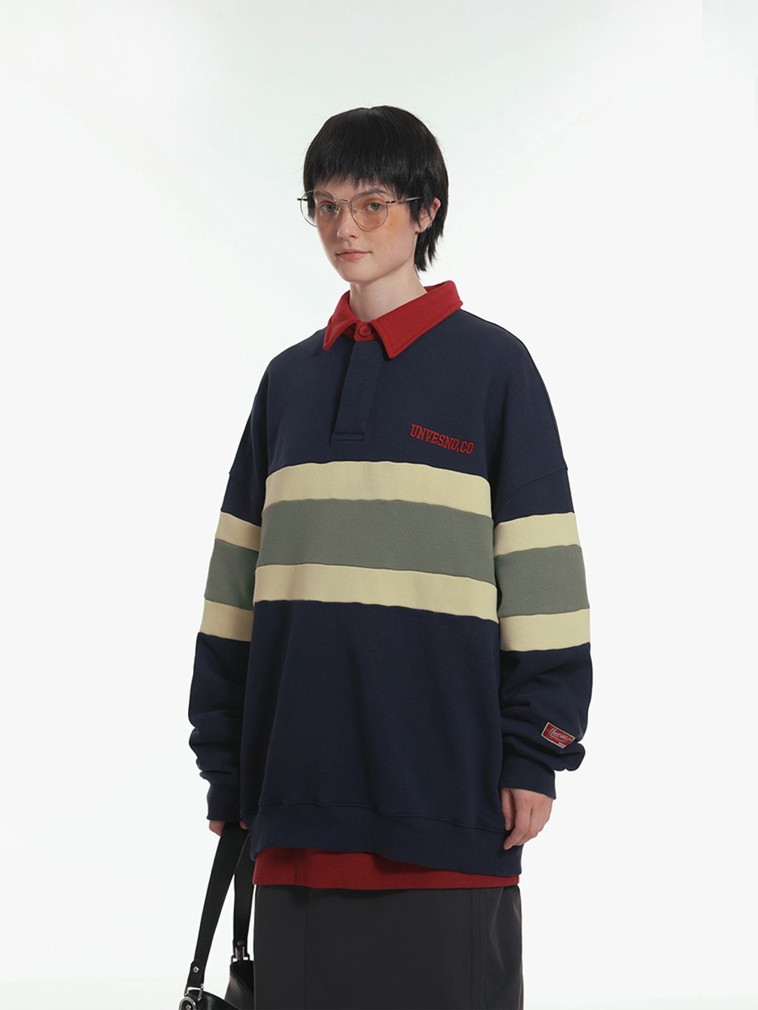 Unvesno vintage 风格拼色复古POLO加绒卫衣冬季保暖 SWS-1603 - 男装上衣/T 恤 - 棉 蓝色