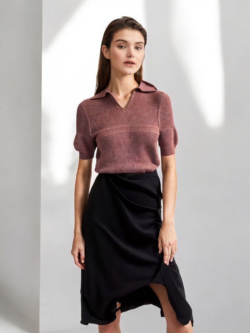 2024春夏新品-高尔夫休闲V领上衣 (24S2TP04) - 女装针织衫/毛衣 - 尼龙 