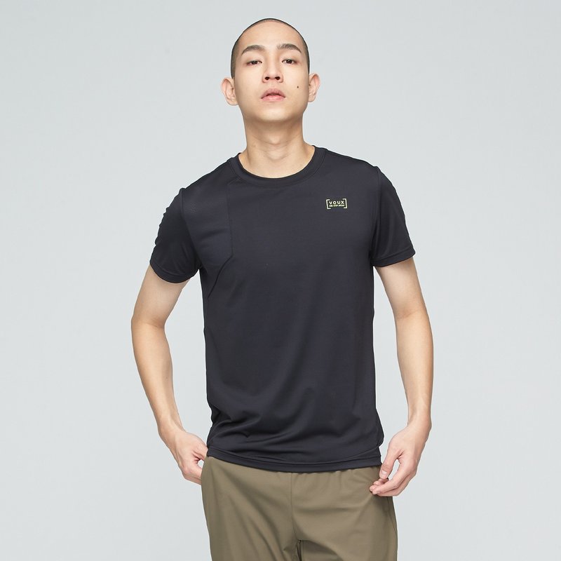抗菌吸排剪接上衣(男)-胶片黑 - 男装上衣/T 恤 - 聚酯纤维 黑色