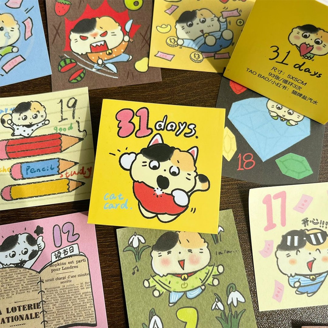 貓咪月計畫便條紙 / 31天日曆手帳便簽 / 手繪插畫記事本 - 便条纸/标签贴 - 纸 多色