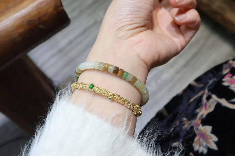 天然多宝和田玉直切手链 新中式文玩手链 糖料碧玉晴水且末和田玉 - 手链/手环 - 玉石 