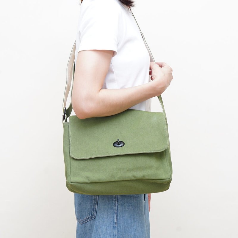 Mogu /蘑菇经典小书包 /抹茶绿 /May - 侧背包/斜挎包 - 棉．麻 绿色