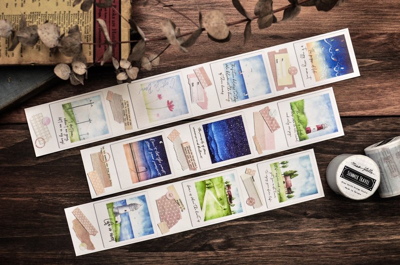 夏日旅行纸胶带-拍立得/拼贴/手帐/5cm-特殊油墨 - 纸胶带 - 纸 多色