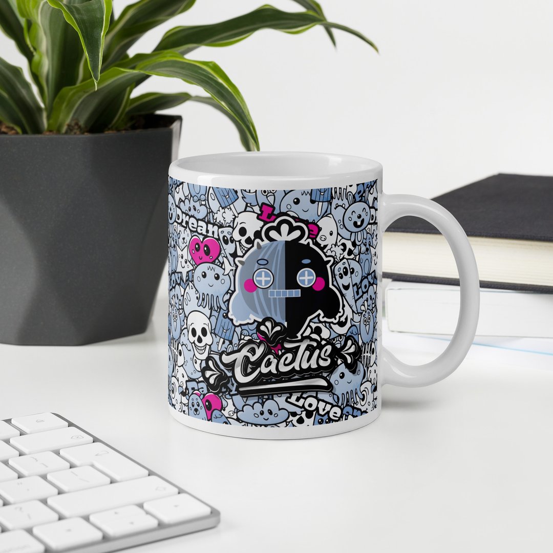 陶瓷马克杯 Glossy Mug | 涂鸦世界的机器仙人掌 - 其他杯子 - 陶 灰色