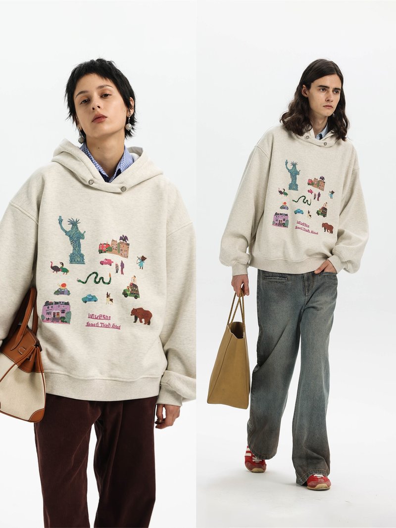 【蛇年限定】车水马龙奔赴美好印花三合一加绒卫衣Unvesno(UN) - 中性连帽卫衣/T 恤 - 其他材质 