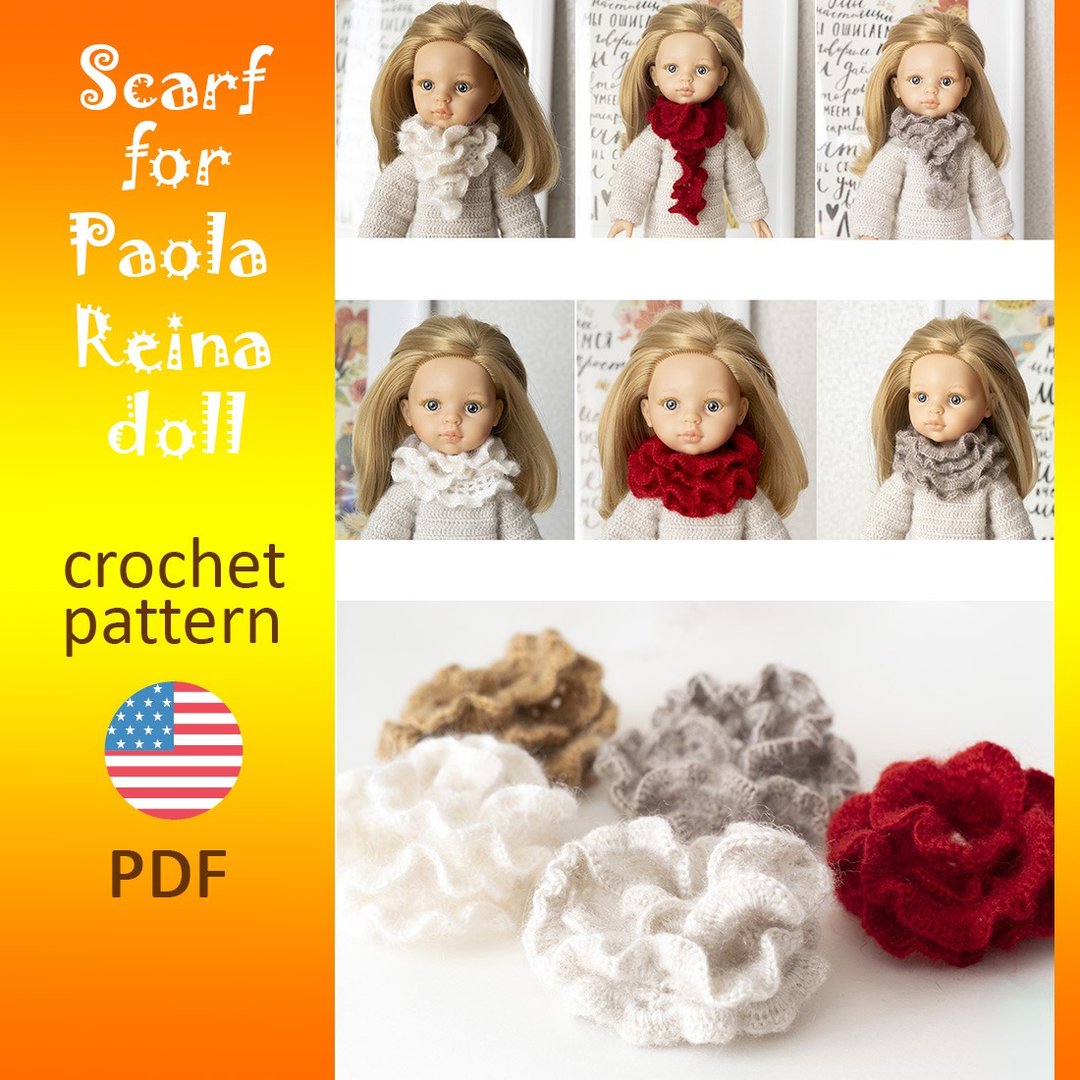 Paola Reina 娃娃的英文围巾钩针图案，PDF 教程 DIY - 其他数码商品 - 其他材质 