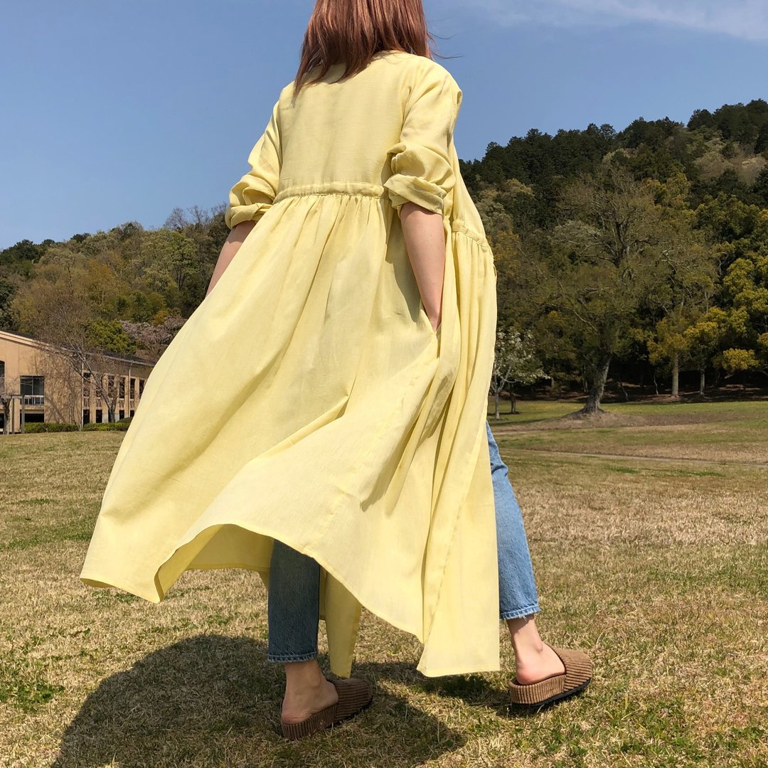 100% cotton yellow cache-coeur dress - 洋装/连衣裙 - 棉 黄色