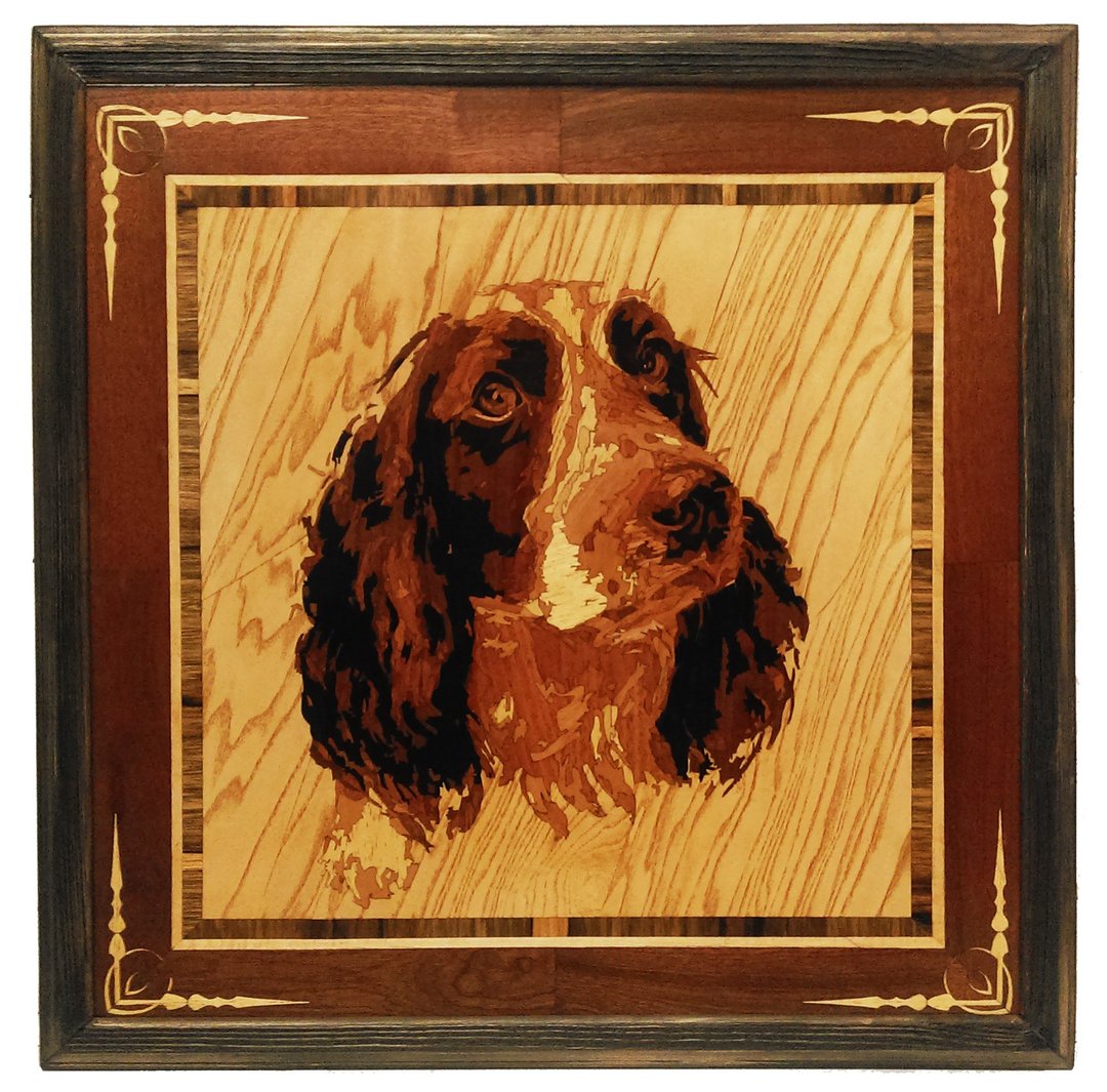可卡犬狗肖像镶嵌镶框马赛克木板可挂在家里 - 墙贴/壁贴 - 木头 橘色