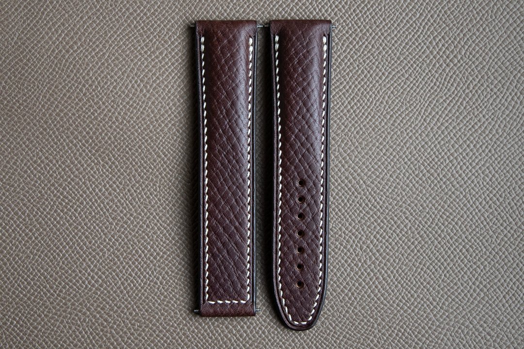 Horween 深棕色孵化纹皮革表带，适用于 Omega 折叠表扣 - 表带 - 真皮 咖啡色