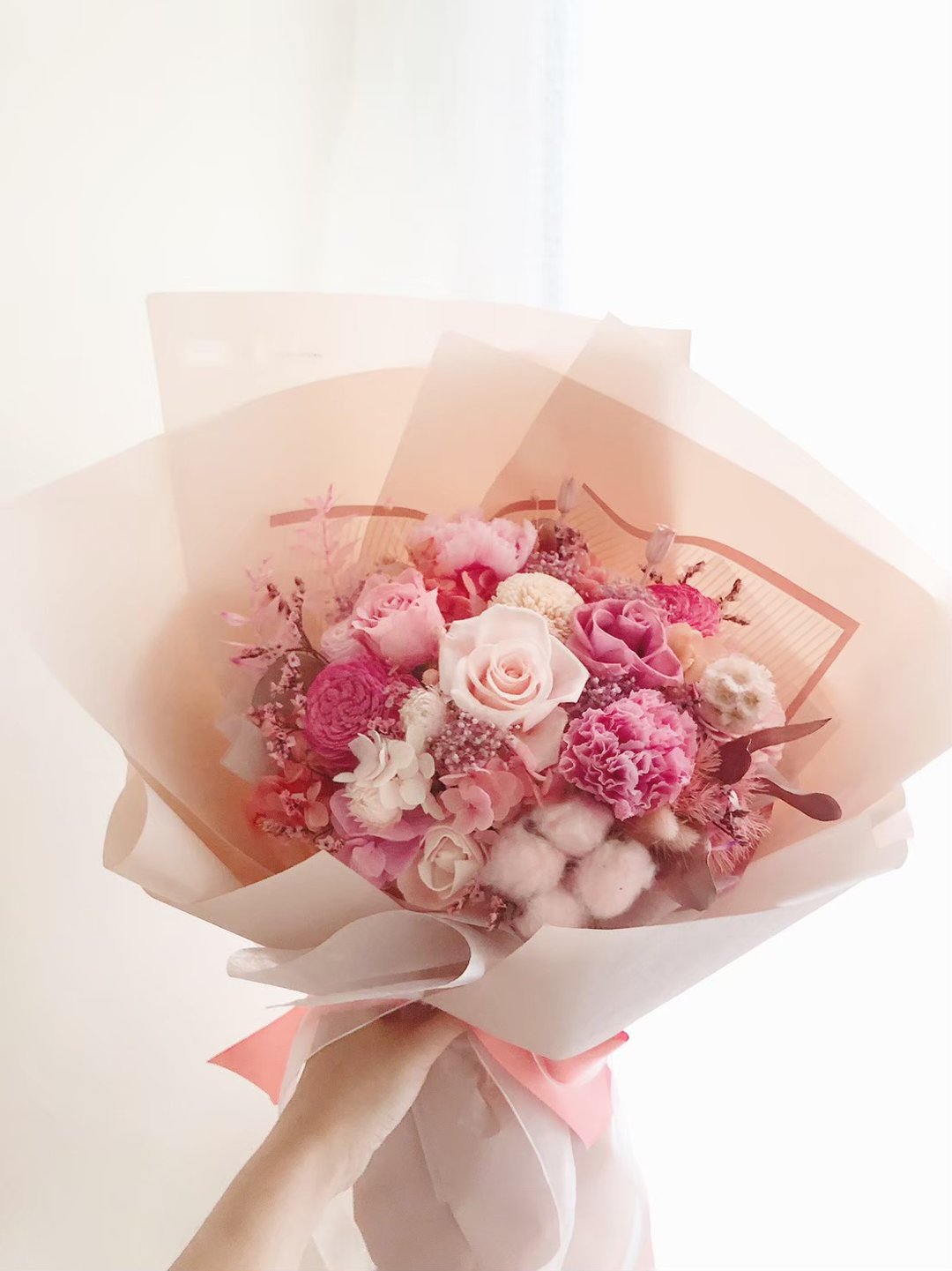 永生花 永生玫瑰花 康乃馨花束 母亲节礼物 永生花束 求婚花束 - 干燥花/捧花 - 植物．花 粉红色