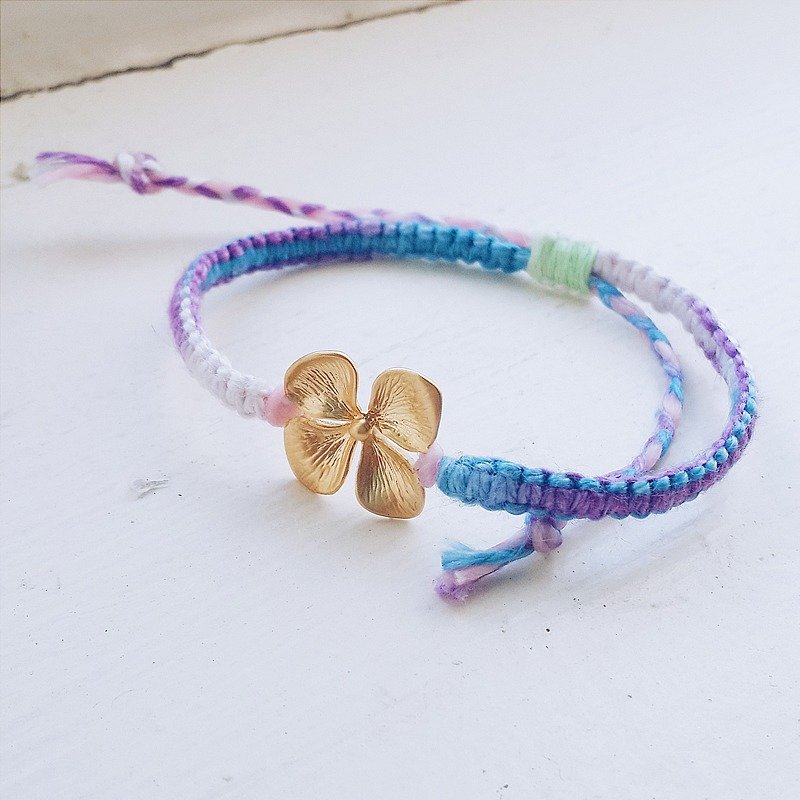 蜡线 编织 金色幸运草 绳编 手环 紫色 - 手链/手环 - 其他材质 