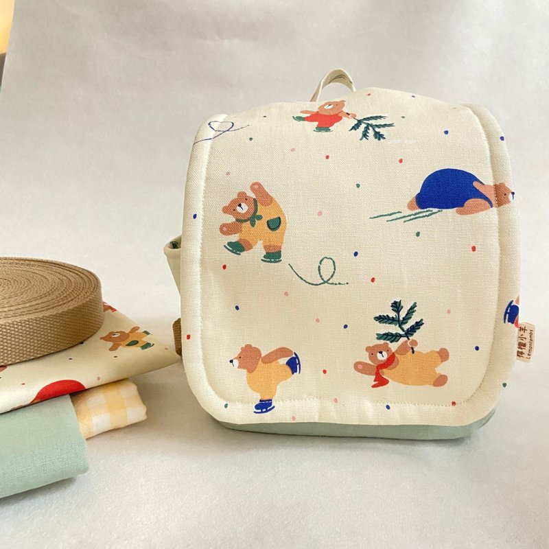 滑雪小熊ㅣ手作质感儿童后背包 - 背包/袋子 - 棉．麻 绿色