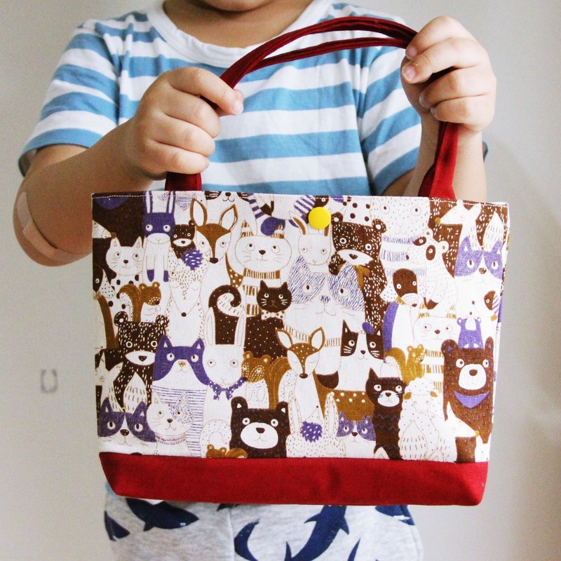 文青风秀气迷你手提袋~童心未泯 方便袋 小提包 小童提袋 手机袋 旅行小包 午餐随行包 - 手提包/手提袋 - 棉．麻 红色