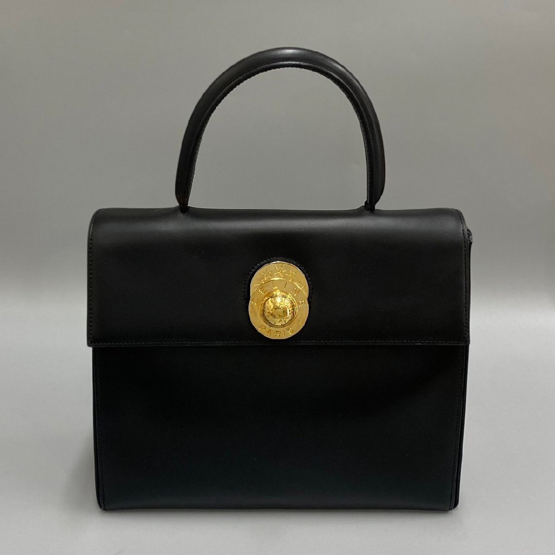 【LA LUNE】极稀有中古二手Celine旋转星球黑金皮革手提袋古董包 - 手提包/手提袋 - 真皮 黑色