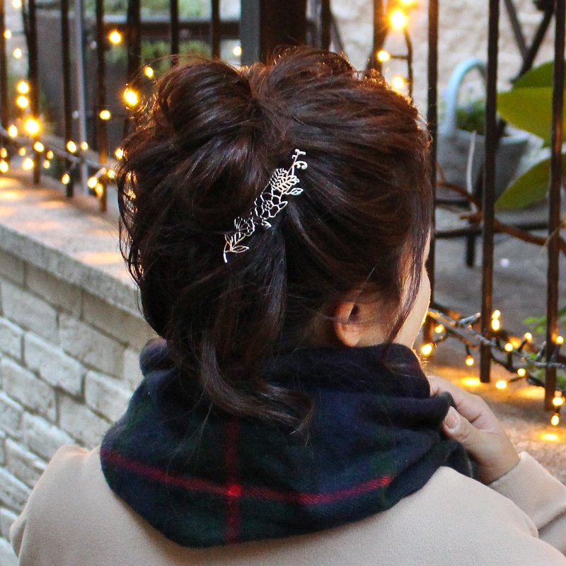 KANZASHI Comb 【Tiara comb / Botanical】 - 发饰 - 其他金属 银色
