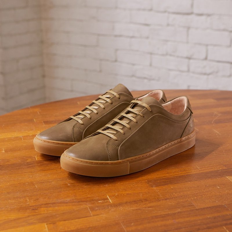 Vanger 轻旅生胶色大底休闲鞋 - Va279磨砂绿 - 男款休闲鞋 - 真皮 绿色