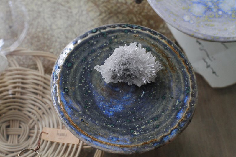 手拉坏星空点点高脚盘/高台/烛台/蛋糕盘 - 盘子/餐盘/盘架 - 陶 蓝色