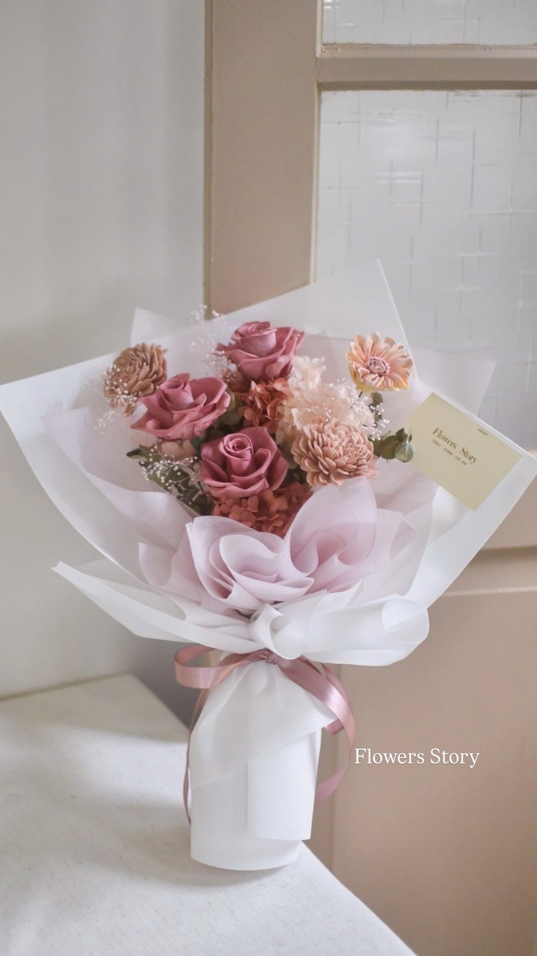 /干燥永生花束粉色/求婚 生日 教师节 捧花 玫瑰花 永生花 - 干燥花/捧花 - 植物．花 粉红色