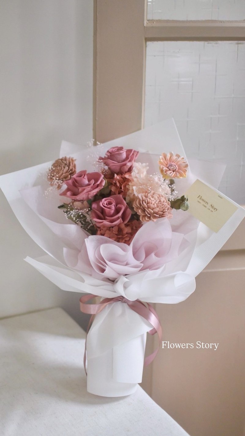 /七夕情人节花束粉色/求婚 生日 教师节 捧花 玫瑰花 永生花 - 干燥花/捧花 - 植物．花 粉红色