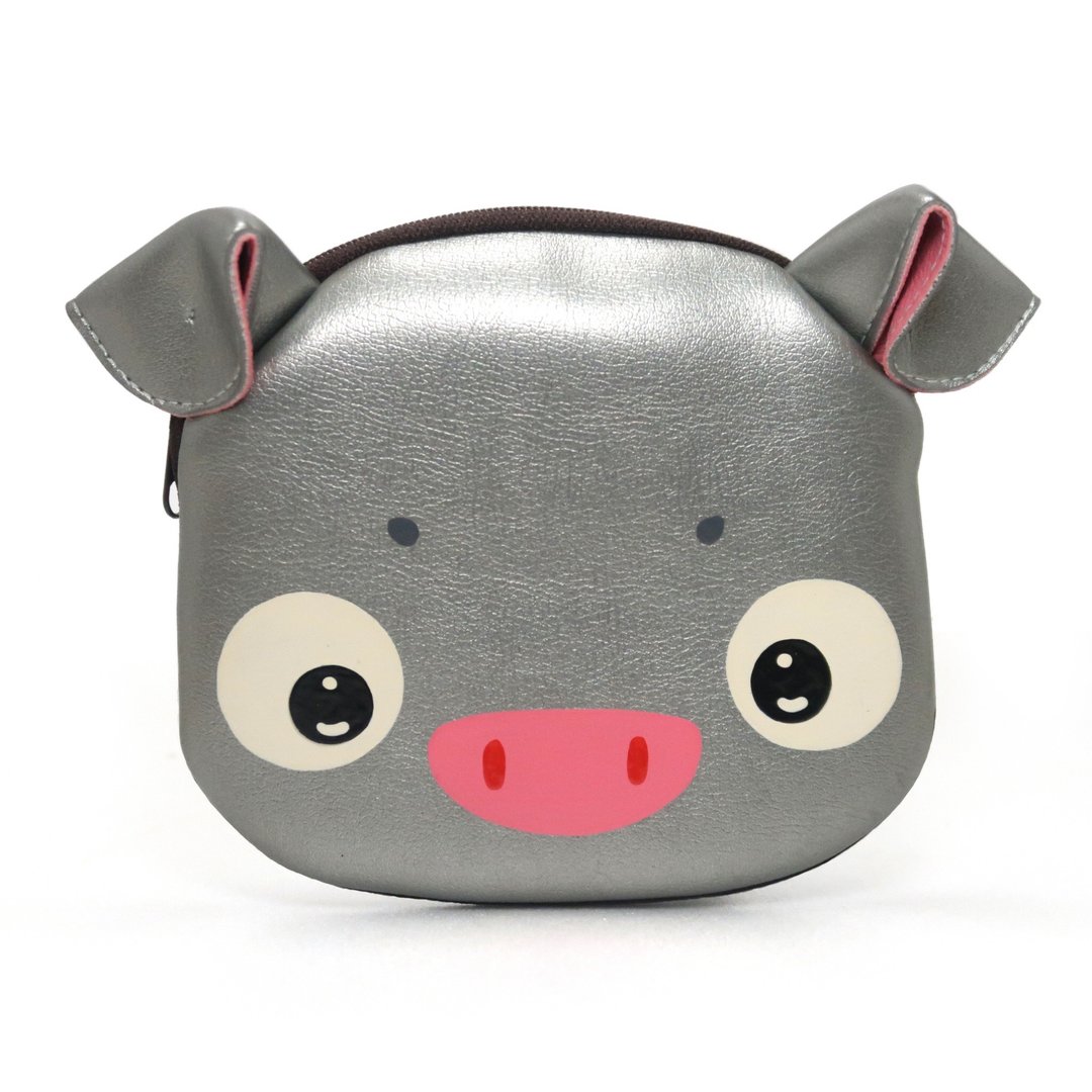 【雙11折扣】Silver pig  coin purse ,small wallet bag with zip.various card pockets. - 零钱包 - 人造皮革 银色