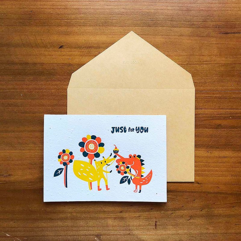 种子纸生日卡Just For You (狐狸与鳄鱼) - 卡片/明信片 - 纸 