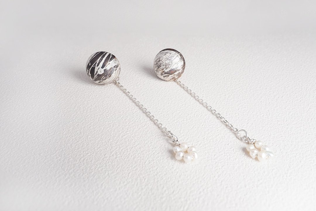 【陨石系列】圆形 纯银耳环 Silver Earrings - 耳环/耳夹 - 纯银 