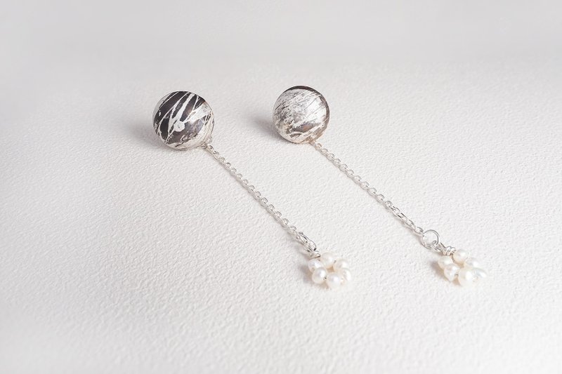 【陨石系列】圆形 纯银耳环 Silver Earrings - 耳环/耳夹 - 纯银 